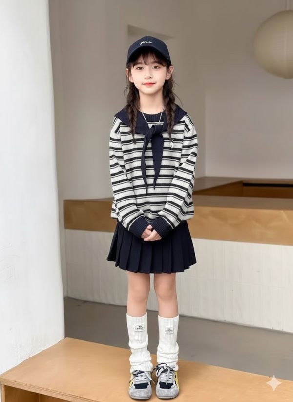 <<130-170>>海軍領條紋針織衫上衣(2色) 