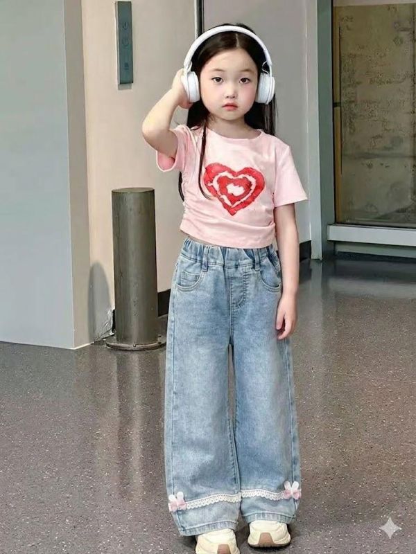 <<90-110>>粉兔蕾絲邊牛仔褲 