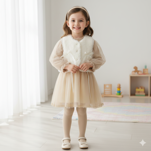 <<90-130>>軟萌雲朵馬甲奶茶紗裙套裝 