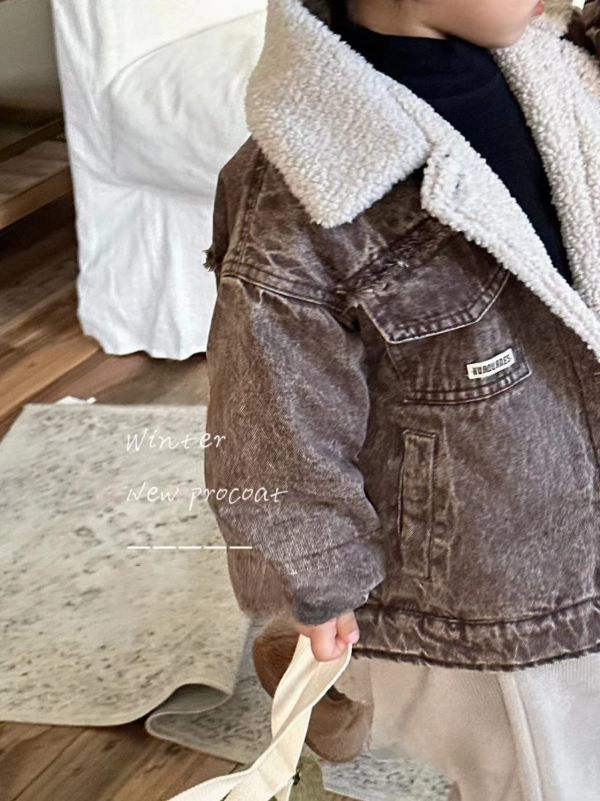 <<80-120>>懷舊潮感羊羔絨牛仔外套 