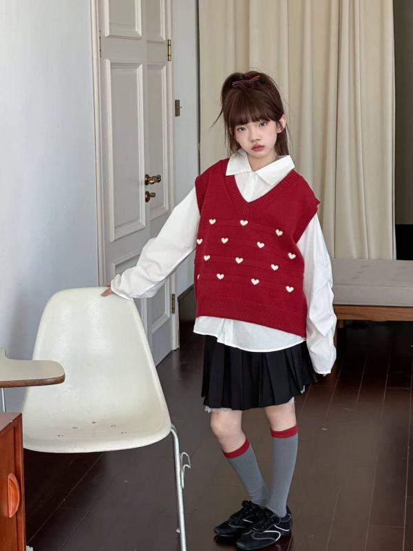 <<130-170>>甜美學院風層次套裝(上衣+背心) 