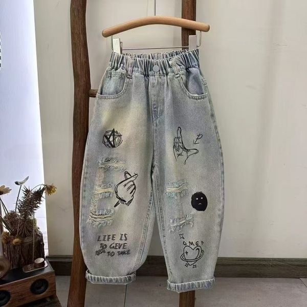 <<105-125>>塗鴉藝術破洞牛仔褲 