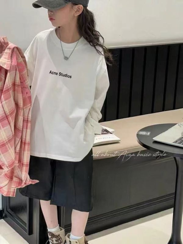 <<120-160>>純色百搭寬鬆長袖T恤 