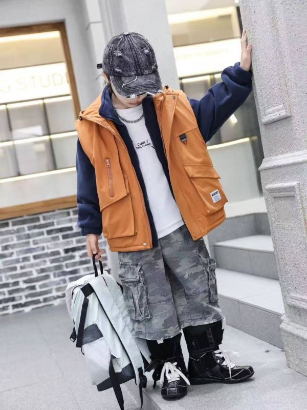 <<110-150>>少年感復古工裝多袋兩件式外套 
