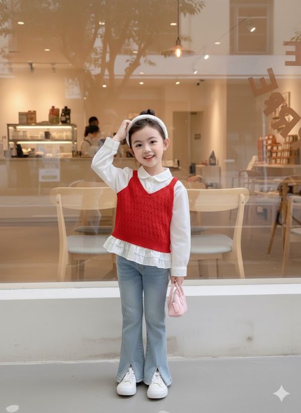 <<110-150>>優雅荷葉雙拼上衣(兩件式) 