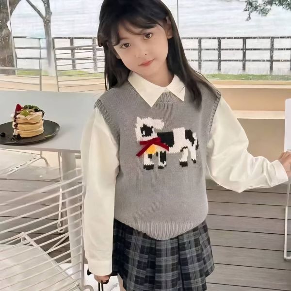 <<110-150>>小小牧童格子學院三件式套裝 