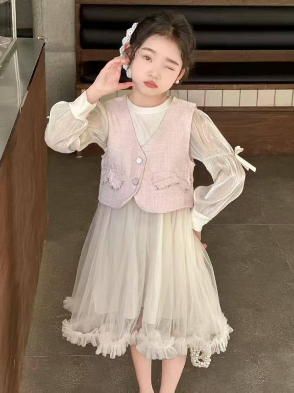 <<110-150>>香草奶霜紗裙小淑女洋裝(2色) 