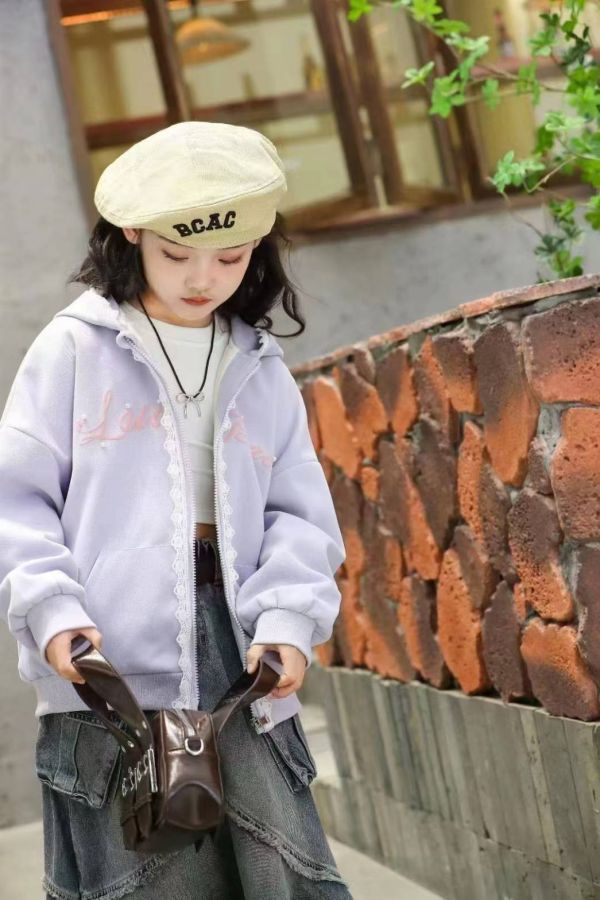 <<110-150>>時尚甜美學生加絨連帽外套(2色) 