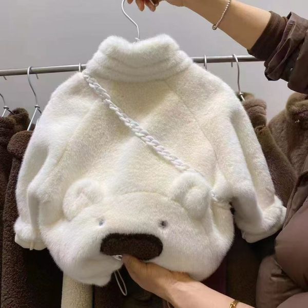 <<90-130>>暖寶毛毛熊熊外套(含包包) 