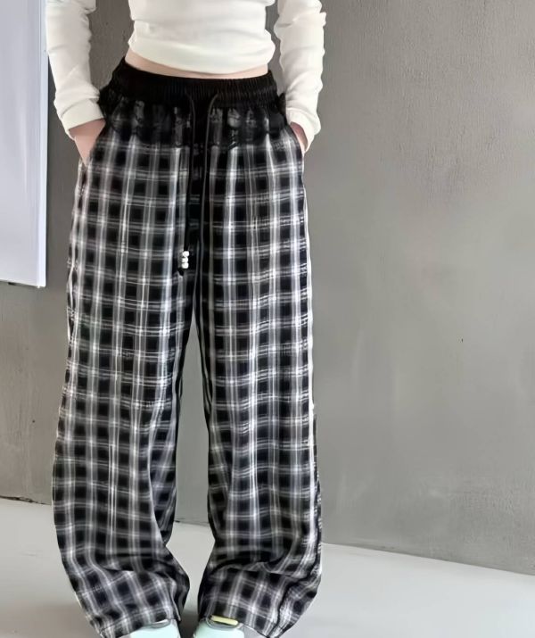 <<135-155>>清新學院格子寬褲 