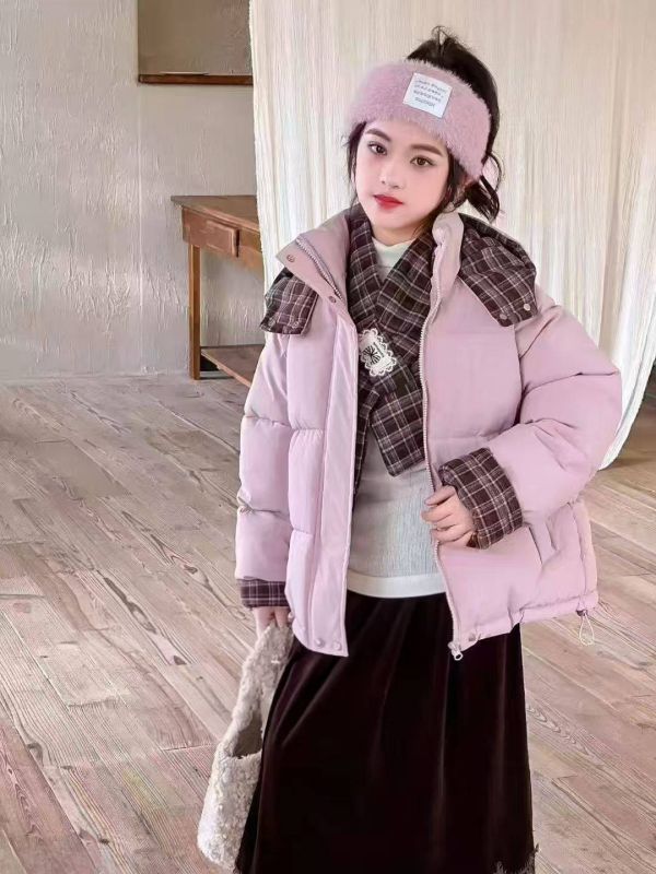 <<120-160>>雪地牛奶糖格紋圍巾皮外套(2色) 