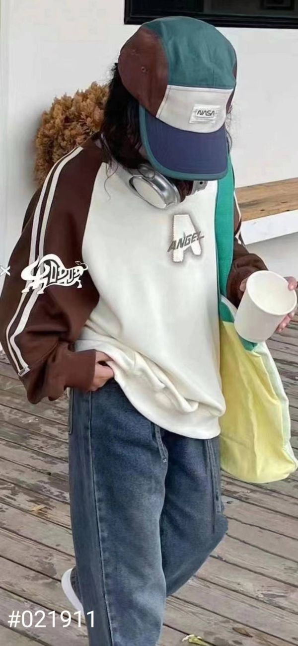 <<120-160>>潮酷運動風拼接上衣 