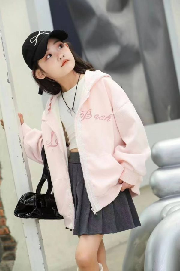 <<110-150>>時尚甜美學生加絨連帽外套(2色) 