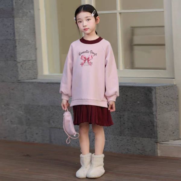 清新甜美休閒拼接百褶加絨洋裝 