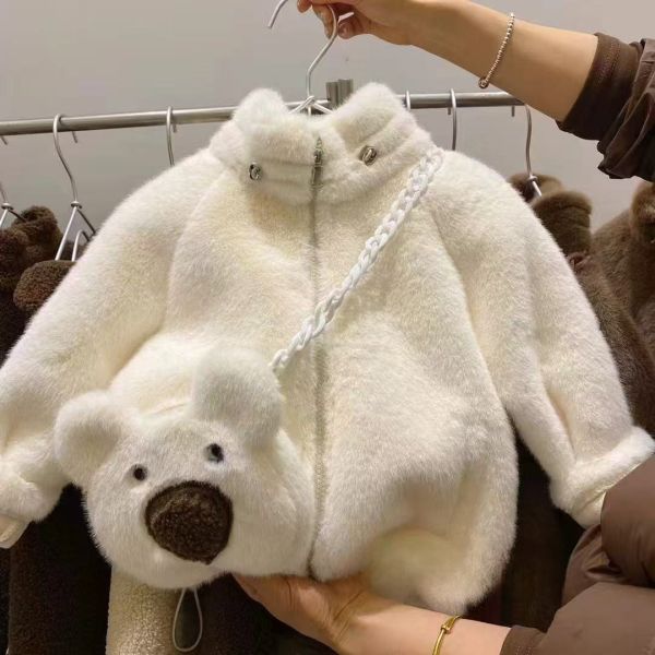 <<90-130>>暖寶毛毛熊熊外套(含包包) 