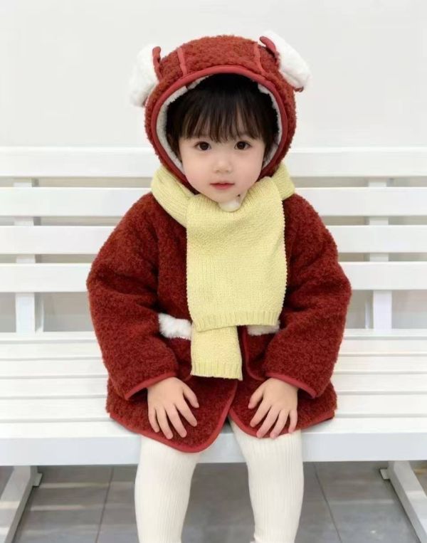 <<90-130>>萌系保暖連帽外套(含圍巾) 