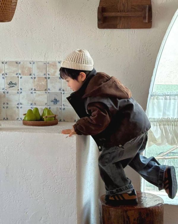 <<90-130>>小紳士復古風夾棉皮外套 男童休閒裝,復古童裝,皮外套