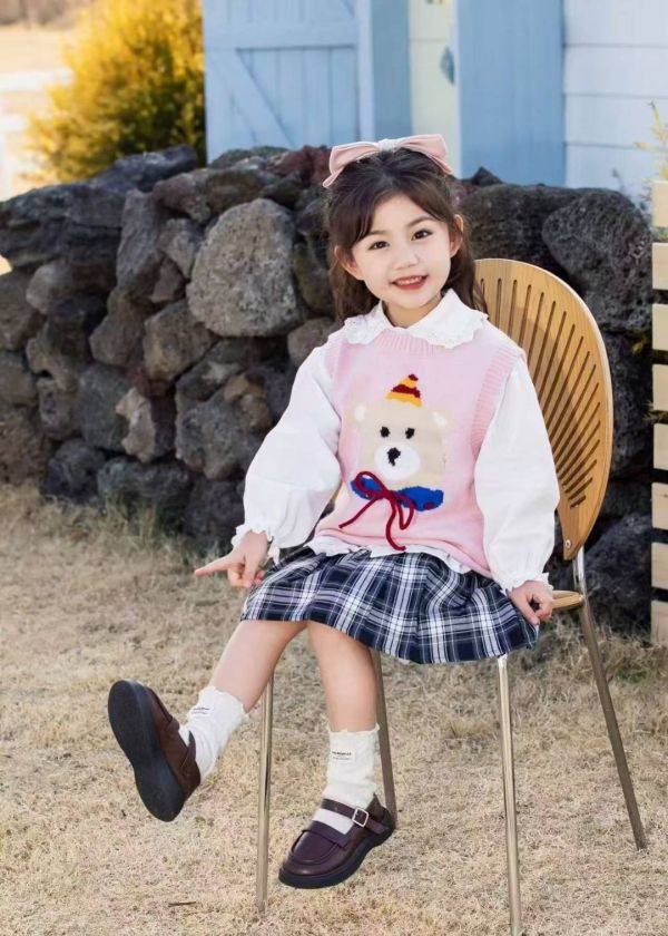 <<100-140>>甜心泰迪格紋三件式套裝(2色) 