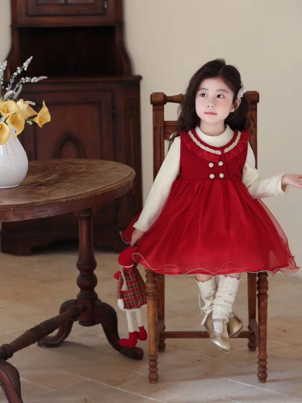 <<90-130>>華麗雙排扣公主加絨套裝 