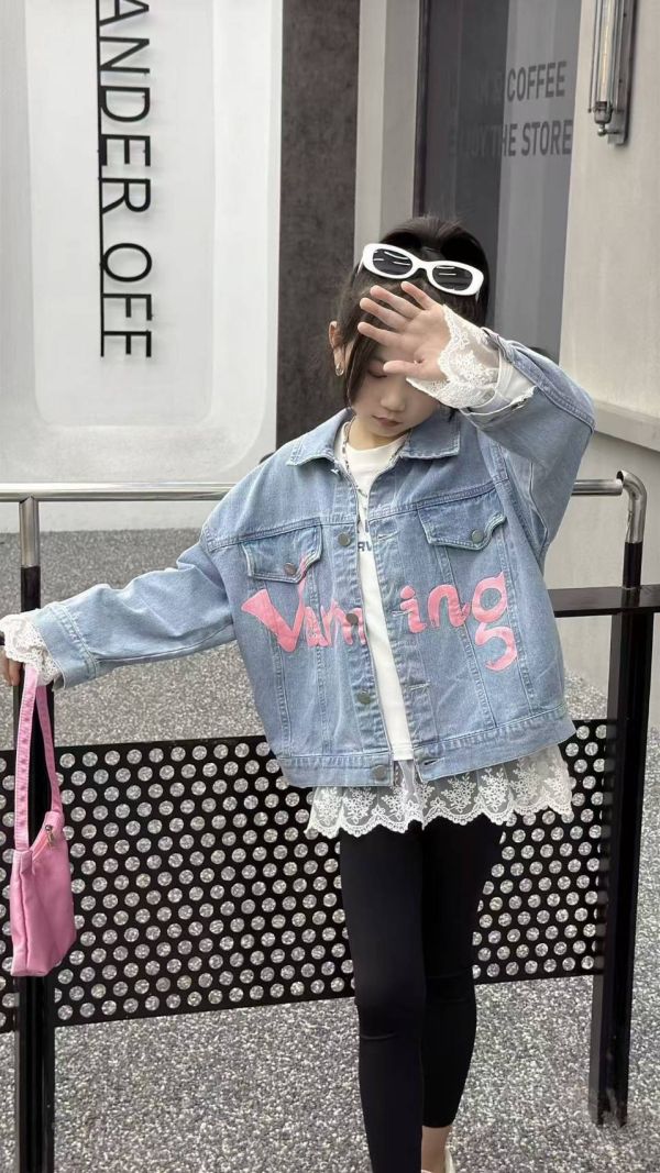 <<110-150>>甜心美式塗鴉牛仔外套 