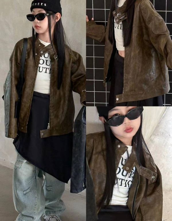 帥氣深棕騎士風格外套 