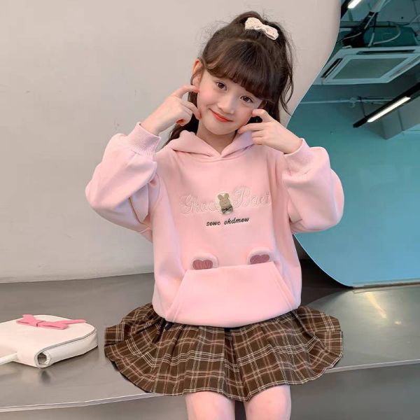 <<110-150>>小熊甜心活力加絨連帽上衣 