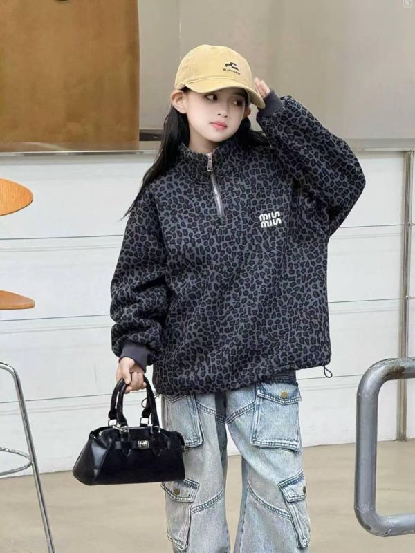 <<110-150>潮流豹紋立領加絨上衣 