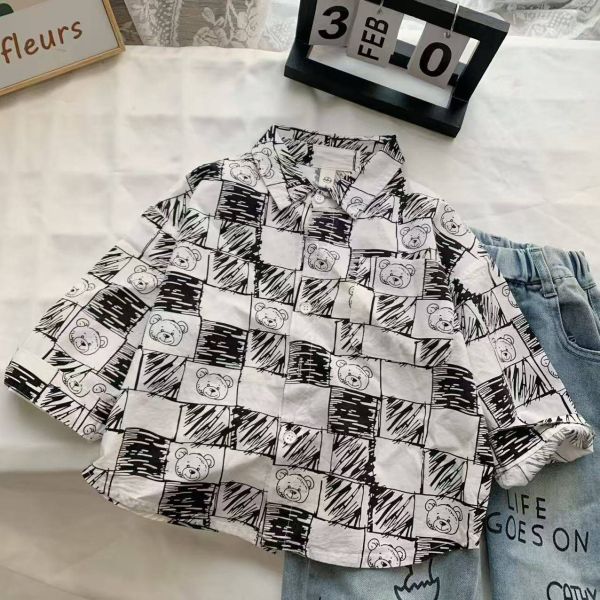 <<90-130>>童夢格子塗鴉襯衫 