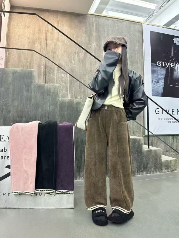 <<130-150>>百搭寬腿加絨休閒褲 