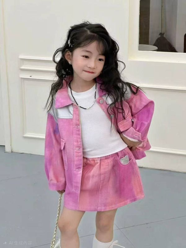 <<110-150>>夢幻漸層草莓牛仔兩件式套裝 