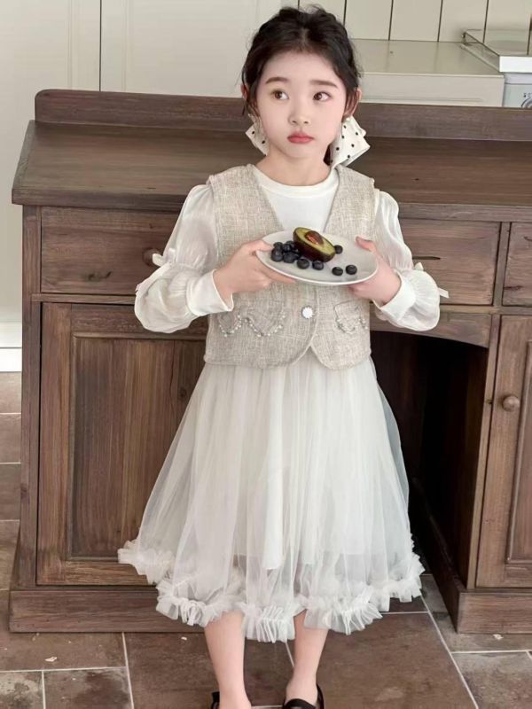 <<110-150>>香草奶霜紗裙小淑女洋裝(2色) 