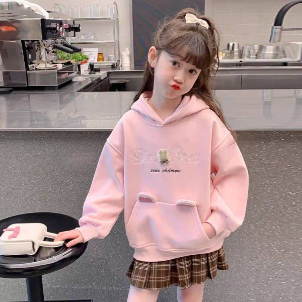 <<110-150>>小熊甜心活力加絨連帽上衣 