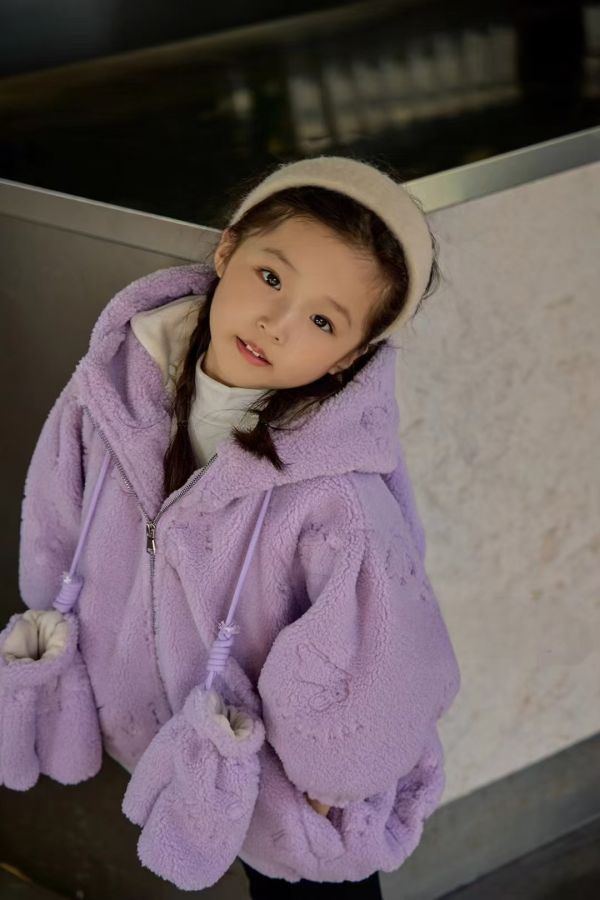 <<90-130>>小精靈紫色暖寶毛毛外套(含手套) 