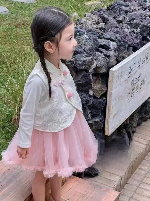 <<90-130>>甜美公主風中式拼接套裝 