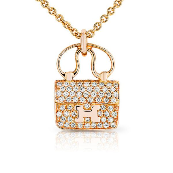 愛瑪仕Amulettes Constance玫瑰金鑲鑽長項鍊 首飾珠寶