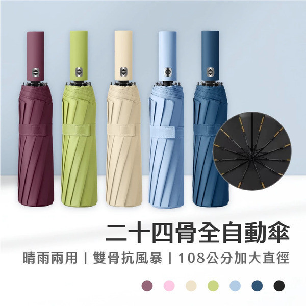 24骨全自動晴雨傘/附傘套 