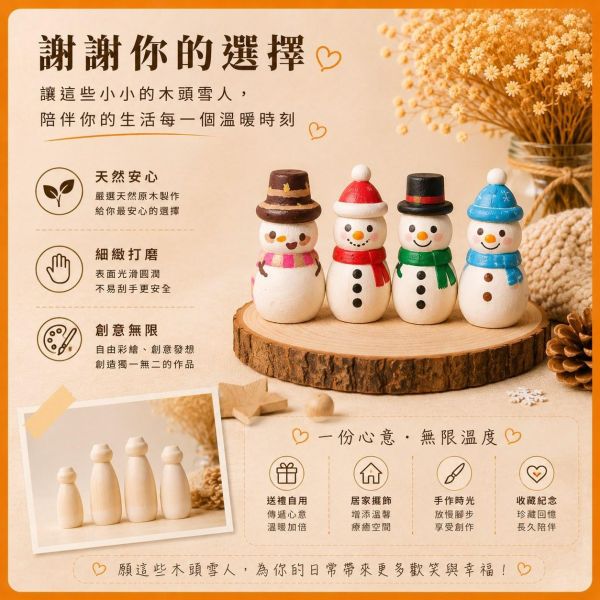 彩繪木頭雪人 4入【中羿創客+】｜聖誕雪人｜木製雪人｜彩繪白胚｜DIY材料｜美勞材料｜畫畫素材 彩繪木頭雪人,聖誕雪人,木製雪人,彩繪白胚,DIY材料,美勞材料,畫畫素材,親子手作,幼兒園美勞,聖誕DIY,聖誕擺飾,天然原木,手作素材,木工材料