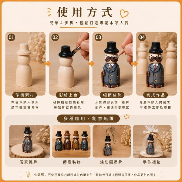 木頭人偶 戴帽款 (4入)｜木製人偶｜木頭人｜彩繪白胚｜DIY材料｜美勞材料｜畫畫素材 彩繪木頭人偶,戴帽木頭人偶,木製人偶,木頭人,彩繪白胚,DIY材料,美勞材料,畫畫素材,親子手作,幼兒園美勞,木製娃娃,木偶彩繪,手作素材,木工材料