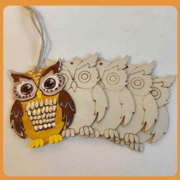 貓頭鷹造型木片(5入) 附繩子｜雷切木片｜彩繪木片｜木牌｜吊牌 ｜親子勞作｜DIY手作｜美術工藝材料 貓頭鷹造型木片,雷切木片,彩繪木片,木牌,吊牌,親子勞作,DIY手作,美術工藝材料