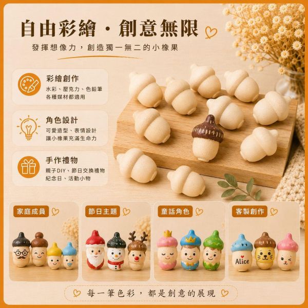 彩繪木頭橡果 10入【中羿創客+】｜木頭橡實｜彩繪白胚｜DIY材料｜美勞材料｜畫畫素材｜親子手作 彩繪木頭橡果,木頭橡實,木製橡果,彩繪白胚,DIY材料,美勞材料,畫畫素材,親子手作,幼兒園美勞,天然原木,木製擺飾,手作素材,木工材料,彩繪素材