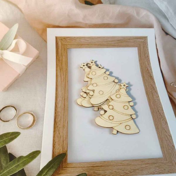 聖誕樹造型木片(5入) 附繩子｜雷切木片｜彩繪木片｜木牌｜吊牌 ｜親子勞作｜DIY手作｜美術工藝材料 聖誕樹造型木片,雷切木片,彩繪木片,木牌,吊牌 ,親子勞作,DIY手作,美術工藝材料