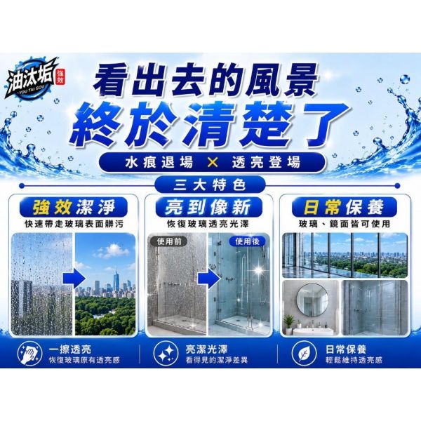 油汰垢 鏡透版 【玻璃清潔專用劑】 500ml 油汰垢,鏡透版,玻璃清潔劑,鏡面清潔,玻璃清潔,居家清潔,500ml清潔劑