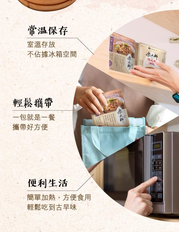 【米大師】米大師油飯 220g 櫻花蝦/大甲芋頭 露營必備 登山熟食 調理食品 3分鐘快速料理 戶外方便食物 免冷藏 湯泡飯
米大師
新鮮米飯
全球首創
沖泡即食
低溫凍乾蔬菜
無添加防腐劑
泡麵族的新選擇
櫻花蝦
油飯