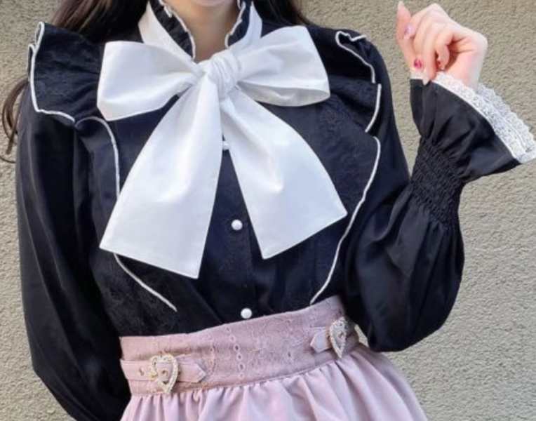ROJITA 大蝴蝶結蕾絲襯衫 長袖 / 黑色 / F碼 