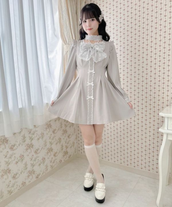ROJITA 附胸口吊飾的大蝴蝶結洋裝 黑色 / 粉色 / F碼 