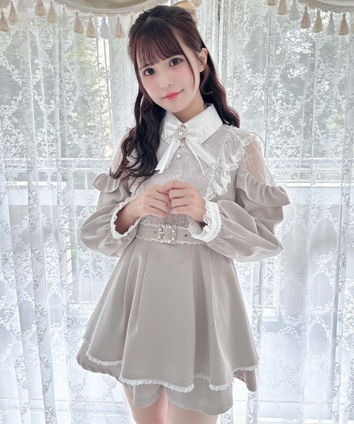 ROJITA 蕾絲拼接露肩套裝 黑色 / 粉色 / 棕色 /F碼 