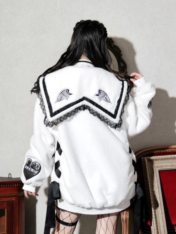 NOEMIE 哥德風綁帶毛絨外套 白色 / 黑色 / M碼 
