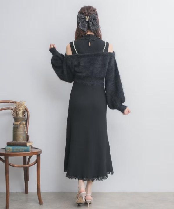 ROJITA 針織洋裝 × 露肩開襟外套套組 黑色 / 白色 / F碼 