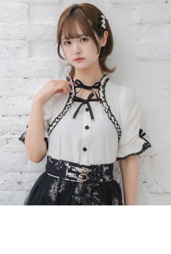 ROJITA 雙蝴蝶結披肩式上衣 黑色 / 白色 / F碼 