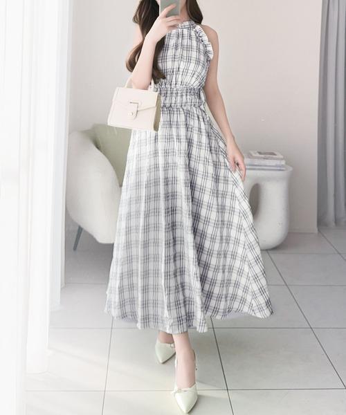 mily bilet 後蝴蝶結美式削肩荷葉邊洋裝 M碼 